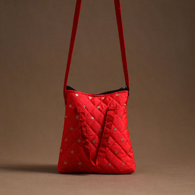 Red - Handcrafted Quilted Silk Sling Bag 14