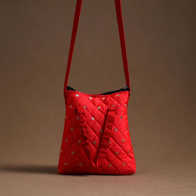 Red Handcrafted Quilted Silk Sling Bag 14