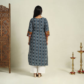 Grey Srikalahasti Mosaic Fusion Cotton Straight Ikat Kurta for Women