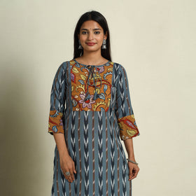 Grey Srikalahasti Mosaic Fusion Cotton Straight Ikat Kurta for Women