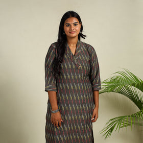 Grey Cotton Straight Pochampally Ikat Kurta for women
