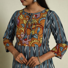 Grey Srikalahasti Mosaic Fusion Cotton Straight Ikat Kurta for Women