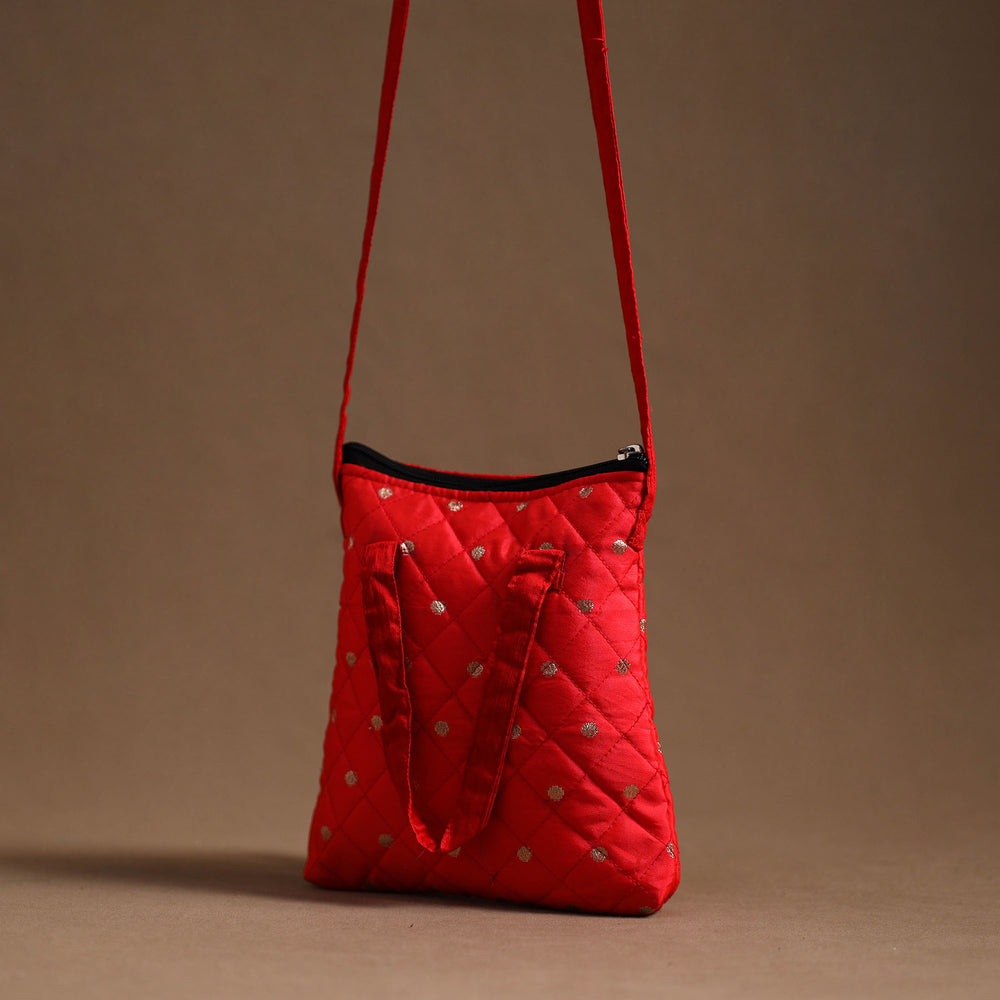 Red - Handcrafted Quilted Silk Sling Bag 14