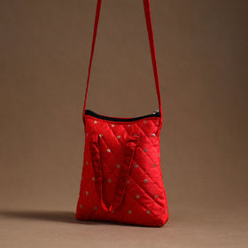 Red Handcrafted Quilted Silk Sling Bag 14