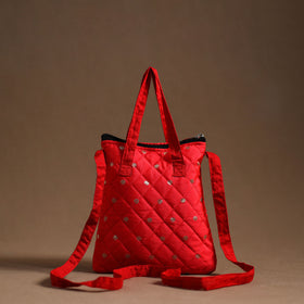 Red Handcrafted Quilted Silk Sling Bag 14