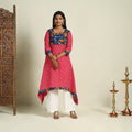  Pink Srikalahasti Mosaic Fusion Cotton A-Line Ikat Kurta for Women
