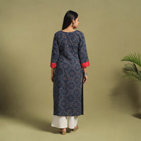 Fusion Mul Cotton Straight Blue Ajrakh Kurta for Women's