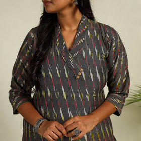 Grey Cotton Straight Pochampally Ikat Kurta for women