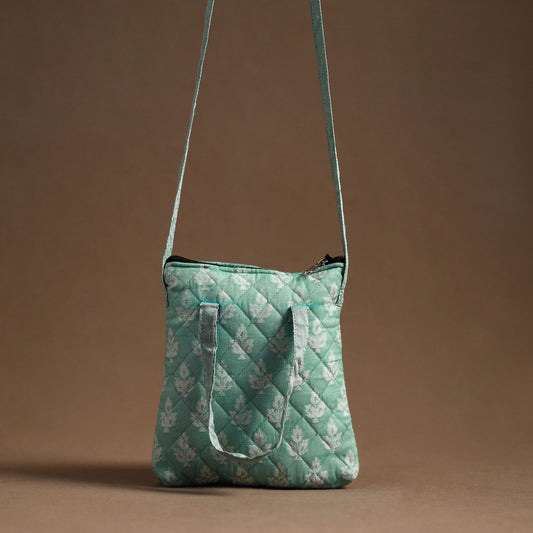 Green - Handcrafted Quilted Silk Sling Bag 15