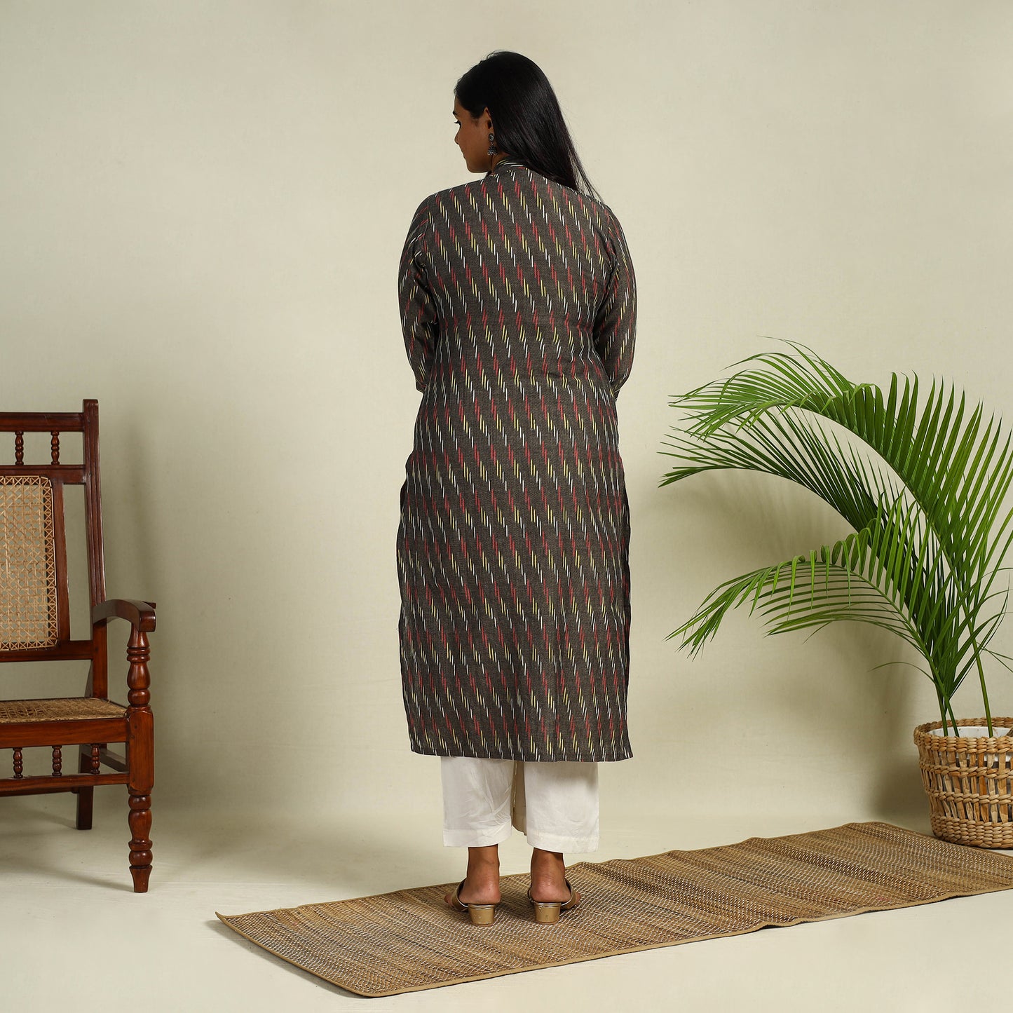 Grey Cotton Straight Pochampally Ikat Kurta for women