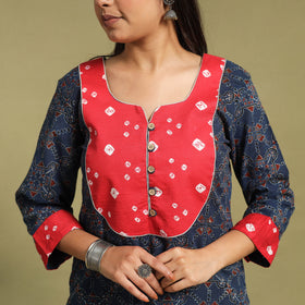 Fusion Mul Cotton Straight Blue Ajrakh Kurta for Women's