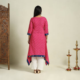  Pink Srikalahasti Mosaic Fusion Cotton A-Line Ikat Kurta for Women