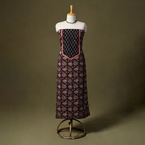 Maroon Bagru Print Cotton Unstitched Kurta Material