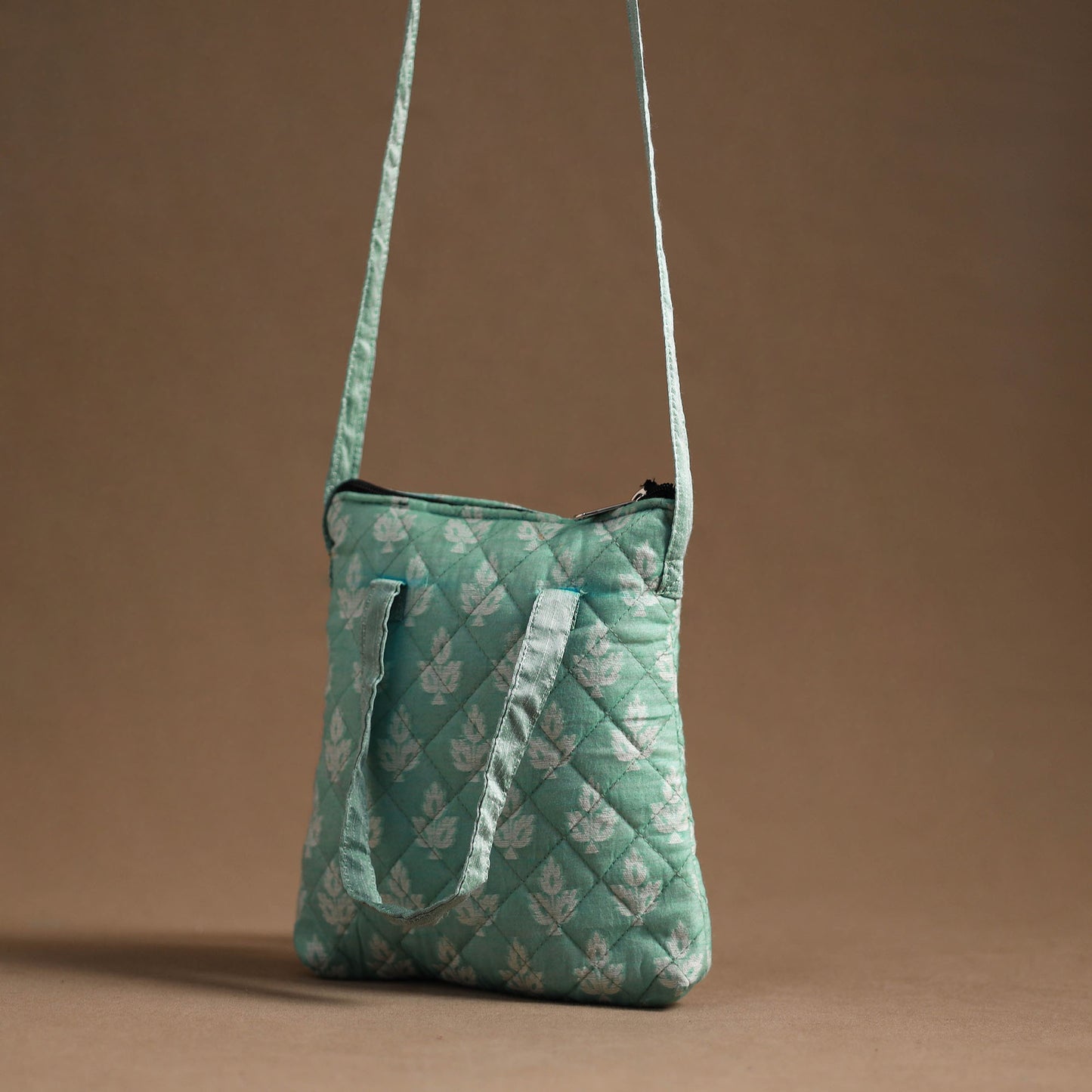 Green - Handcrafted Quilted Silk Sling Bag 15