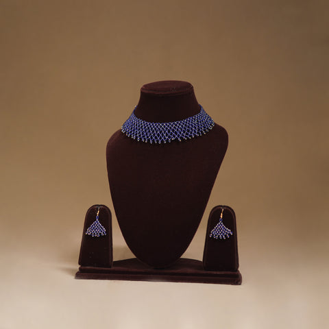 Blue - Handmade Beadwork Jaali Necklace Set 77