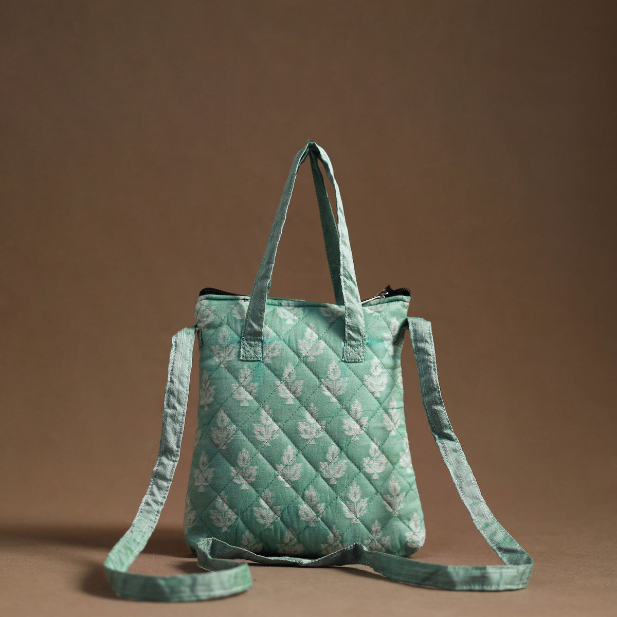 Green - Handcrafted Quilted Silk Sling Bag 15