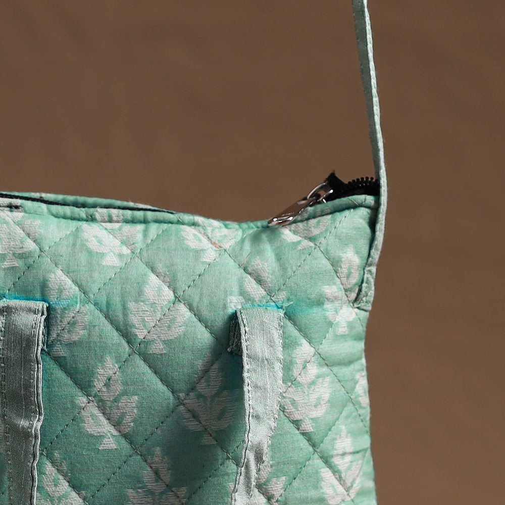 Green - Handcrafted Quilted Silk Sling Bag 15