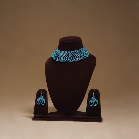 Blue - Handmade Beadwork Jaali Necklace Set 79