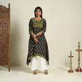 Black Srikalahasti Mosaic Fusion Cotton A-Line Ikat Kurta for Women