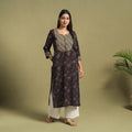 Fusion Mul Cotton Straight Black Ajrakh Kurta for Women