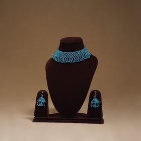 Blue - Handmade Beadwork Jaali Necklace Set 79