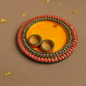 Diwali Decor Handpainted Wooden Pooja Thali 