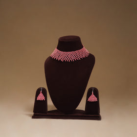 Pink - Handmade Beadwork Jaali Necklace Set 80