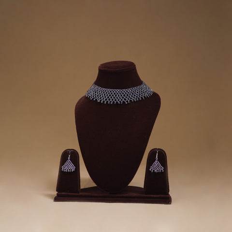 Purple - Handmade Beadwork Jaali Necklace Set 81