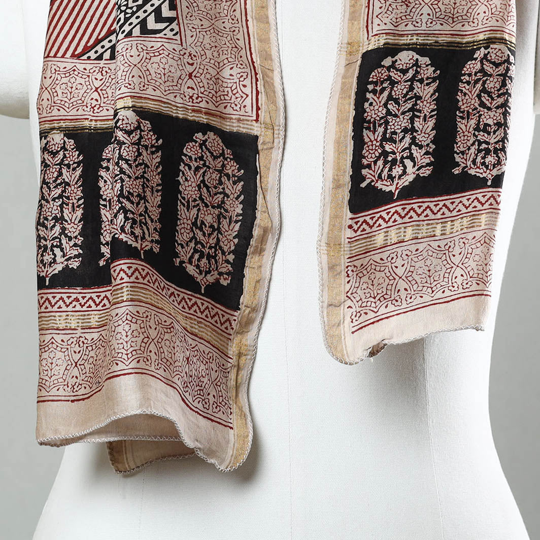 Black - Bagh Hand Block Printed Chanderi Silk Stole 13