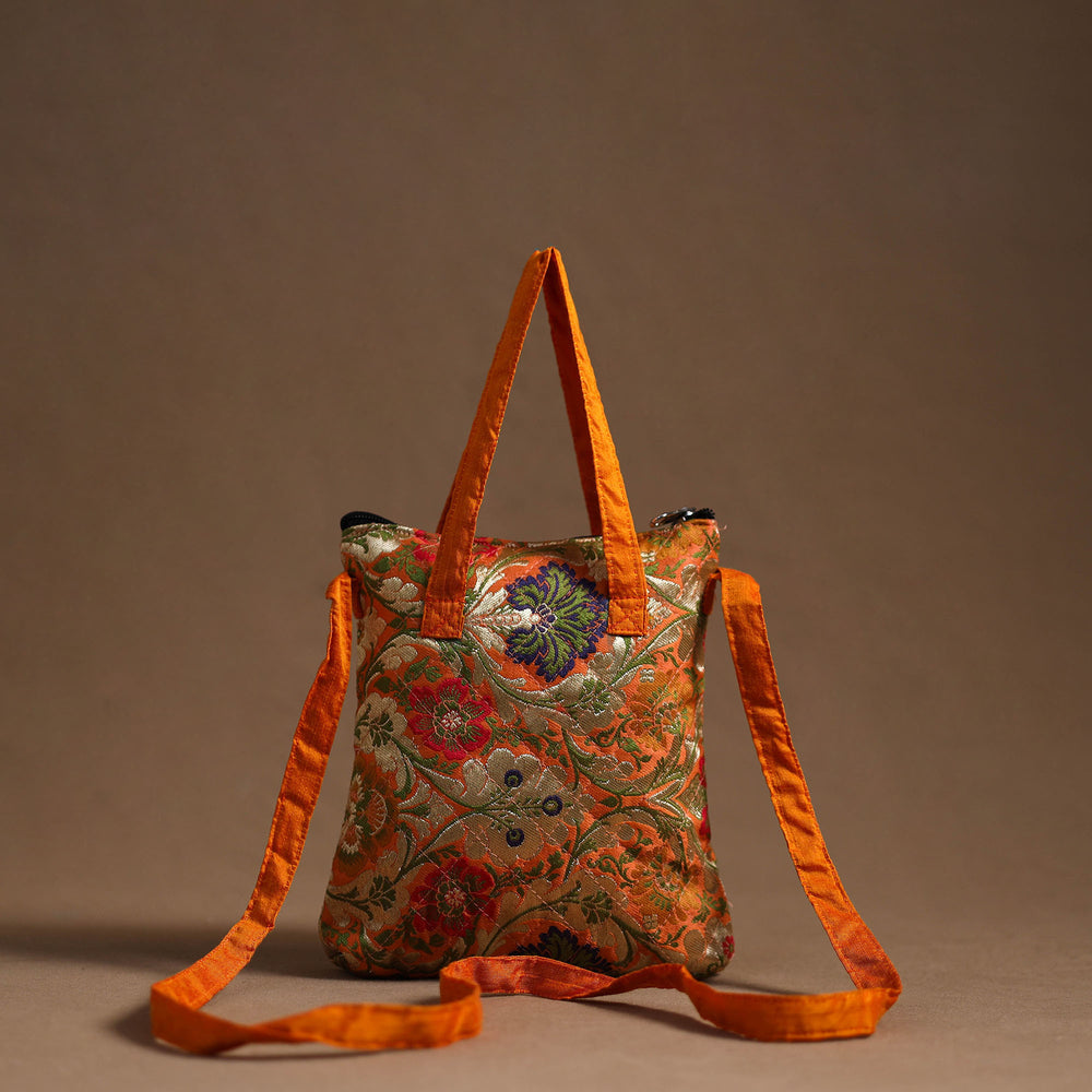 Orange - Handcrafted Quilted Silk Sling Bag 16