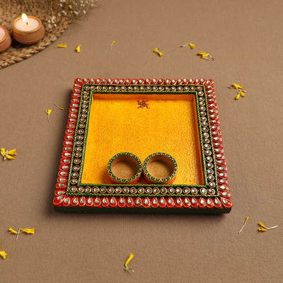 Diwali Decor Handpainted Wooden Pooja Thali