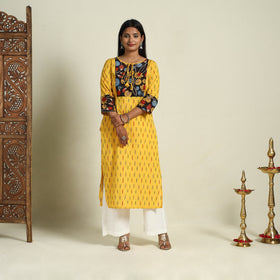 Buy Yellow Srikalahasti Mosaic Fusion Cotton Straight Ikat Kurta