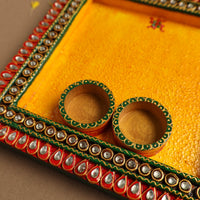 Diwali Decor Handpainted Wooden Pooja Thali