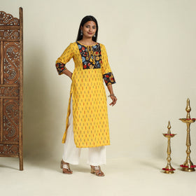 Buy Yellow Srikalahasti Mosaic Fusion Cotton Straight Ikat Kurta