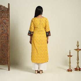Buy Yellow Srikalahasti Mosaic Fusion Cotton Straight Ikat Kurta