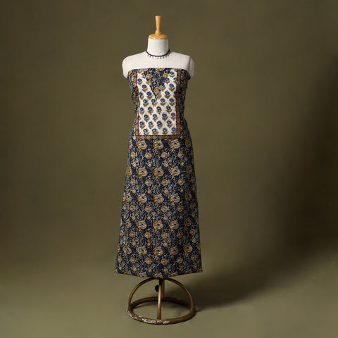 Blue Bagru Print Cotton Unstitched Kurta Material