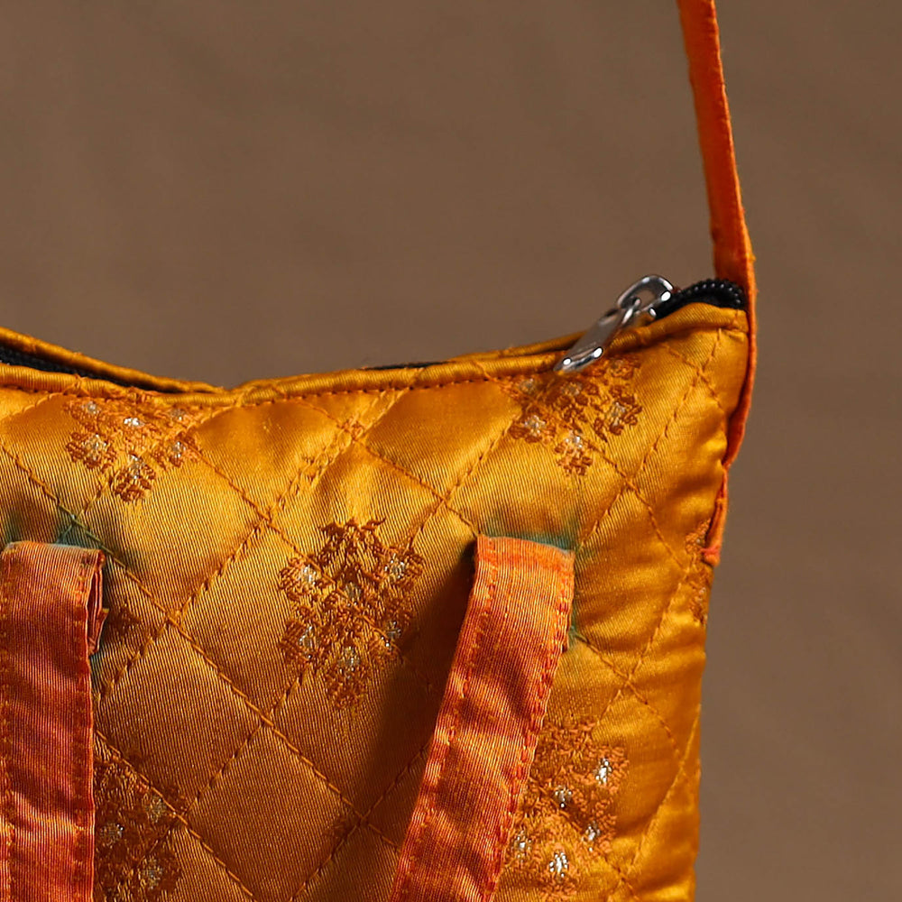 Orange - Handcrafted Quilted Silk Sling Bag 17