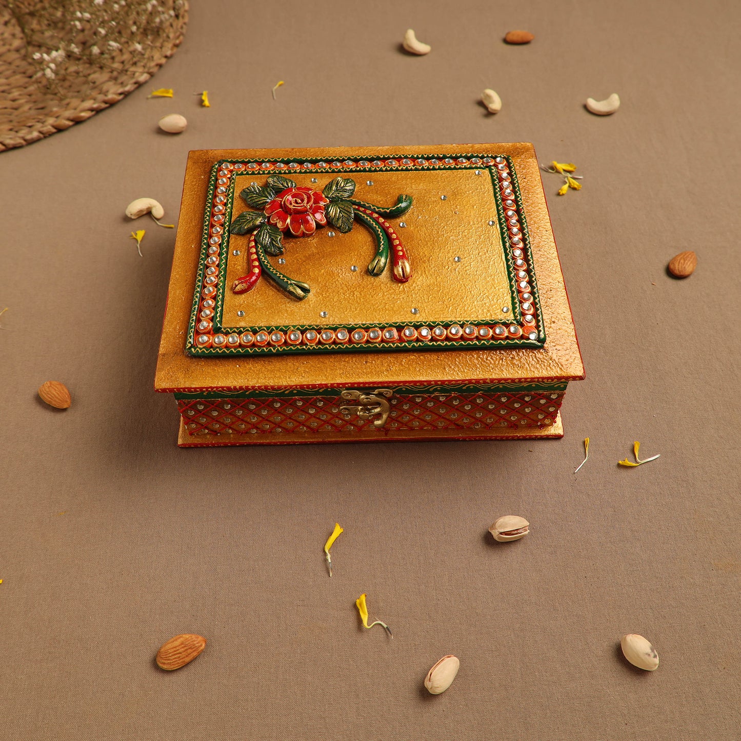 Diwali Decor Handpainted Wooden Dry Fruit Box