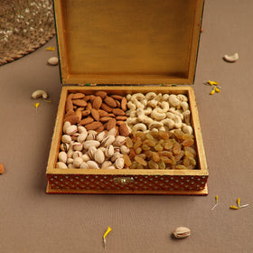 Diwali Decor Yellow Handpainted Wooden Dry Fruit Box