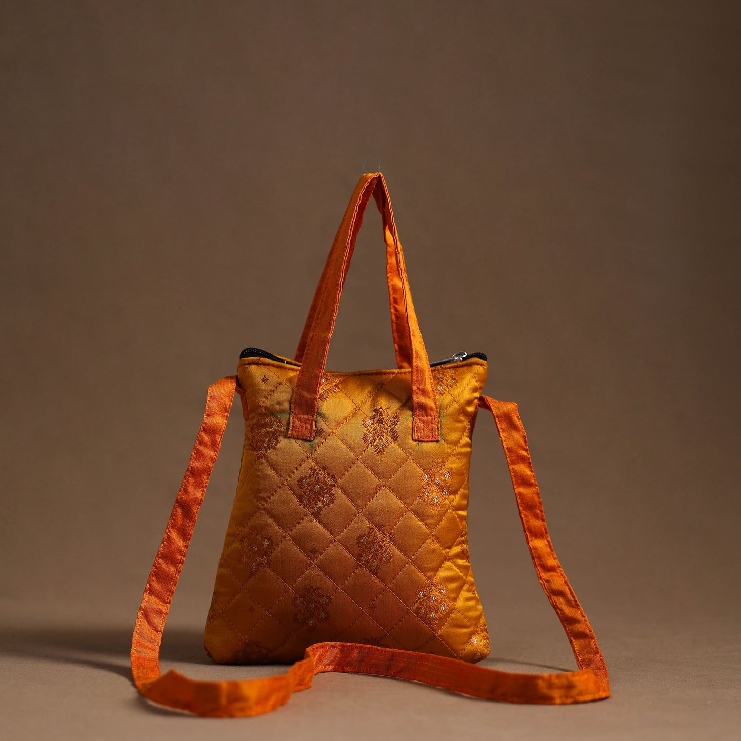 Orange - Handcrafted Quilted Silk Sling Bag 17