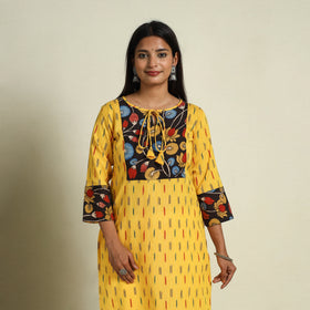 Buy Yellow Srikalahasti Mosaic Fusion Cotton Straight Ikat Kurta