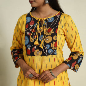 Buy Yellow Srikalahasti Mosaic Fusion Cotton Straight Ikat Kurta