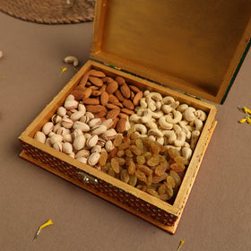 Diwali Decor Yellow Handpainted Wooden Dry Fruit Box