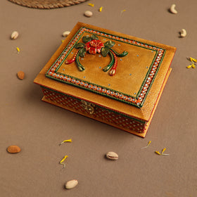 Diwali Decor Yellow Handpainted Wooden Dry Fruit Box