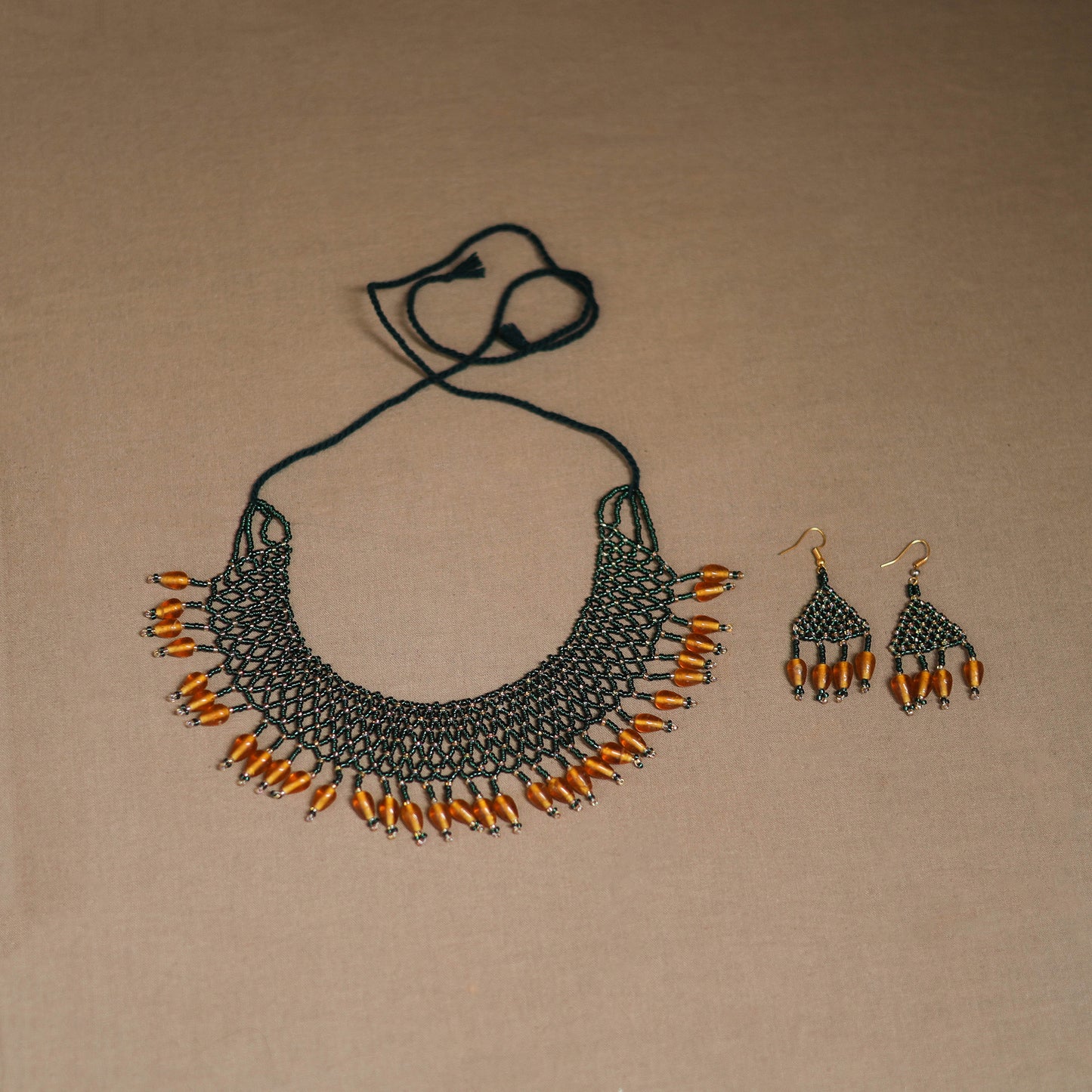 Green - Handmade Beadwork Jaali Necklace Set 91