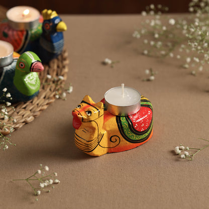 Peacock - Banaras Handpainted Wooden Candle Holder