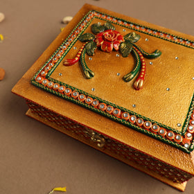 Diwali Decor Yellow Handpainted Wooden Dry Fruit Box