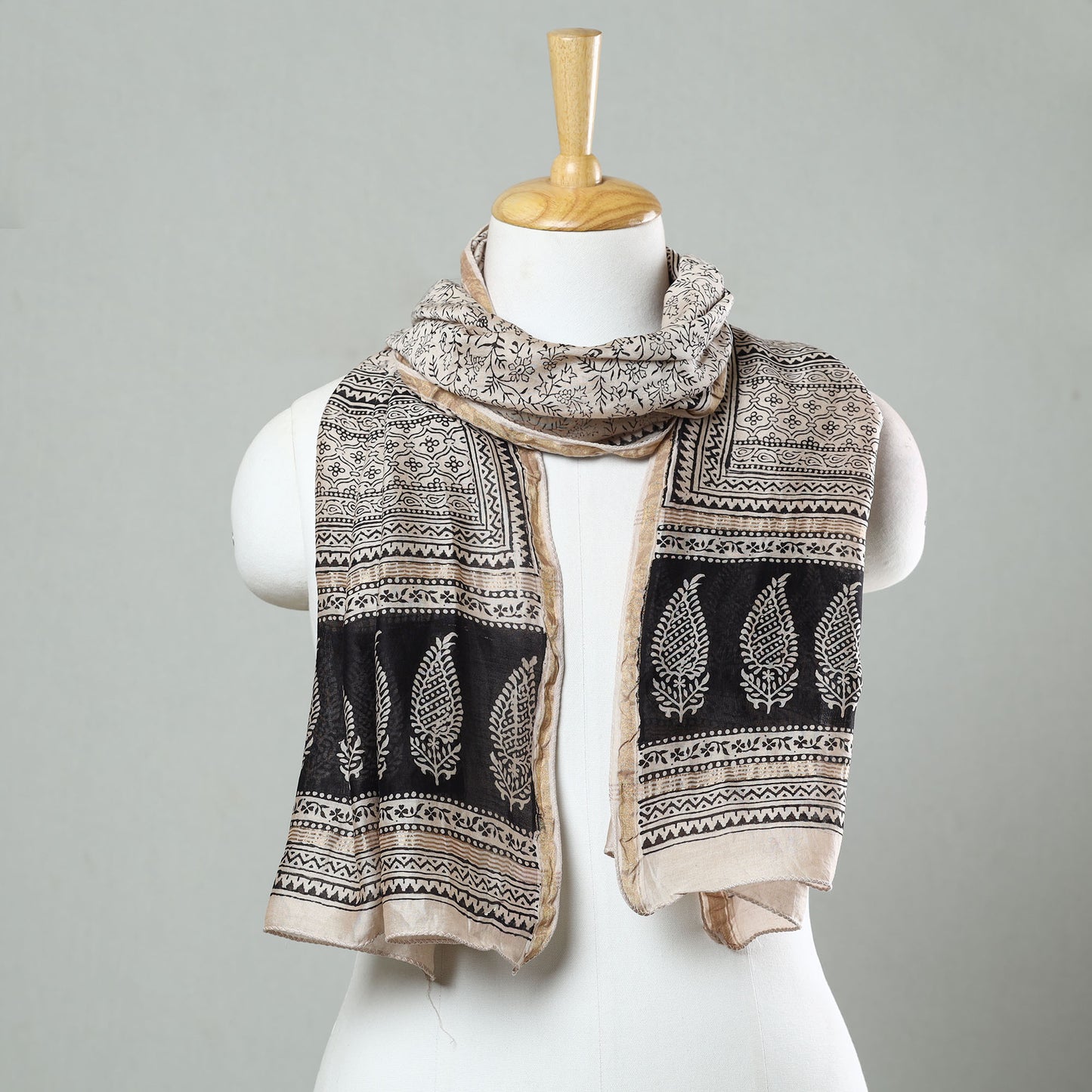 Grey - Bagh Hand Block Printed Chanderi Silk Stole 18