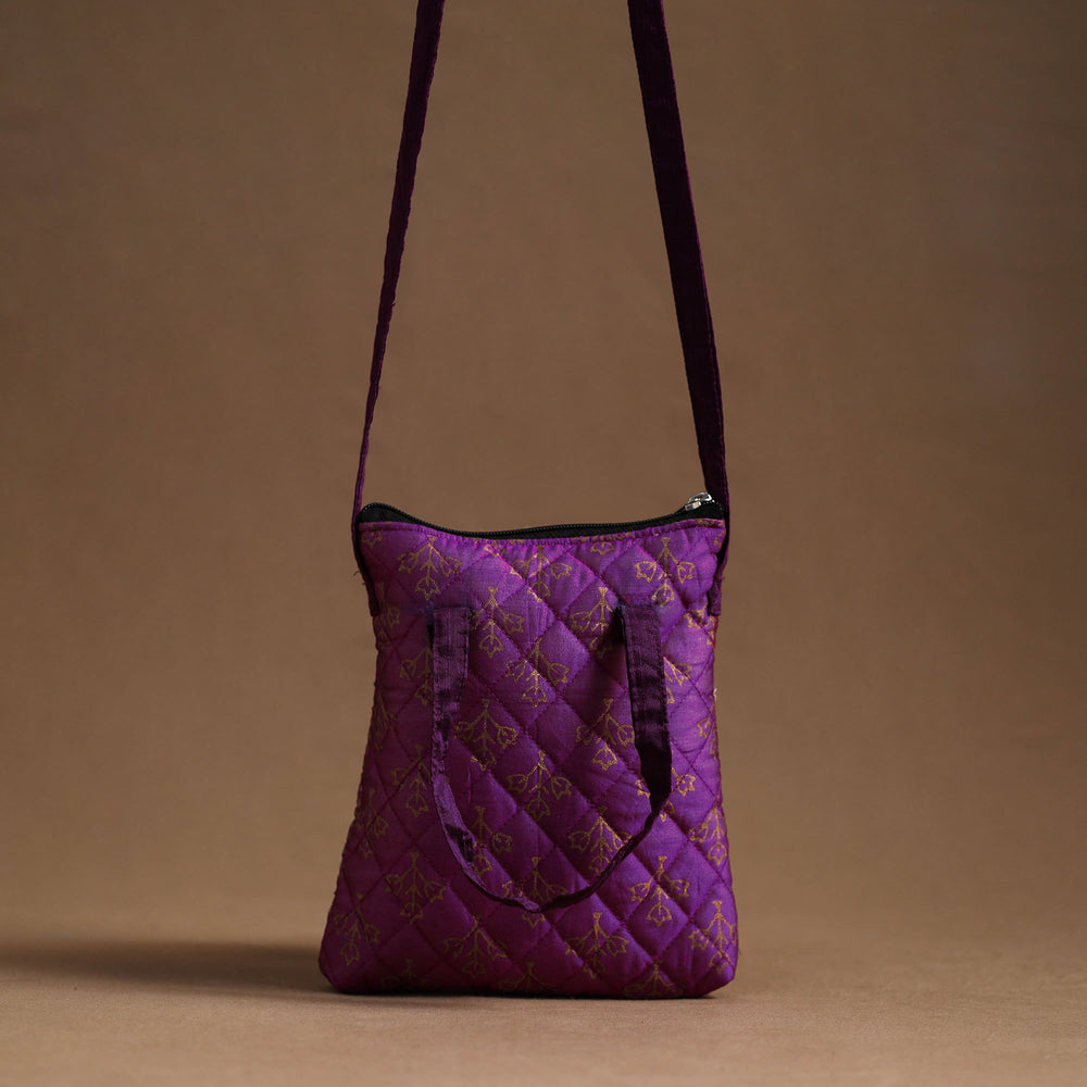 Purple - Handcrafted Quilted Silk Sling Bag 19