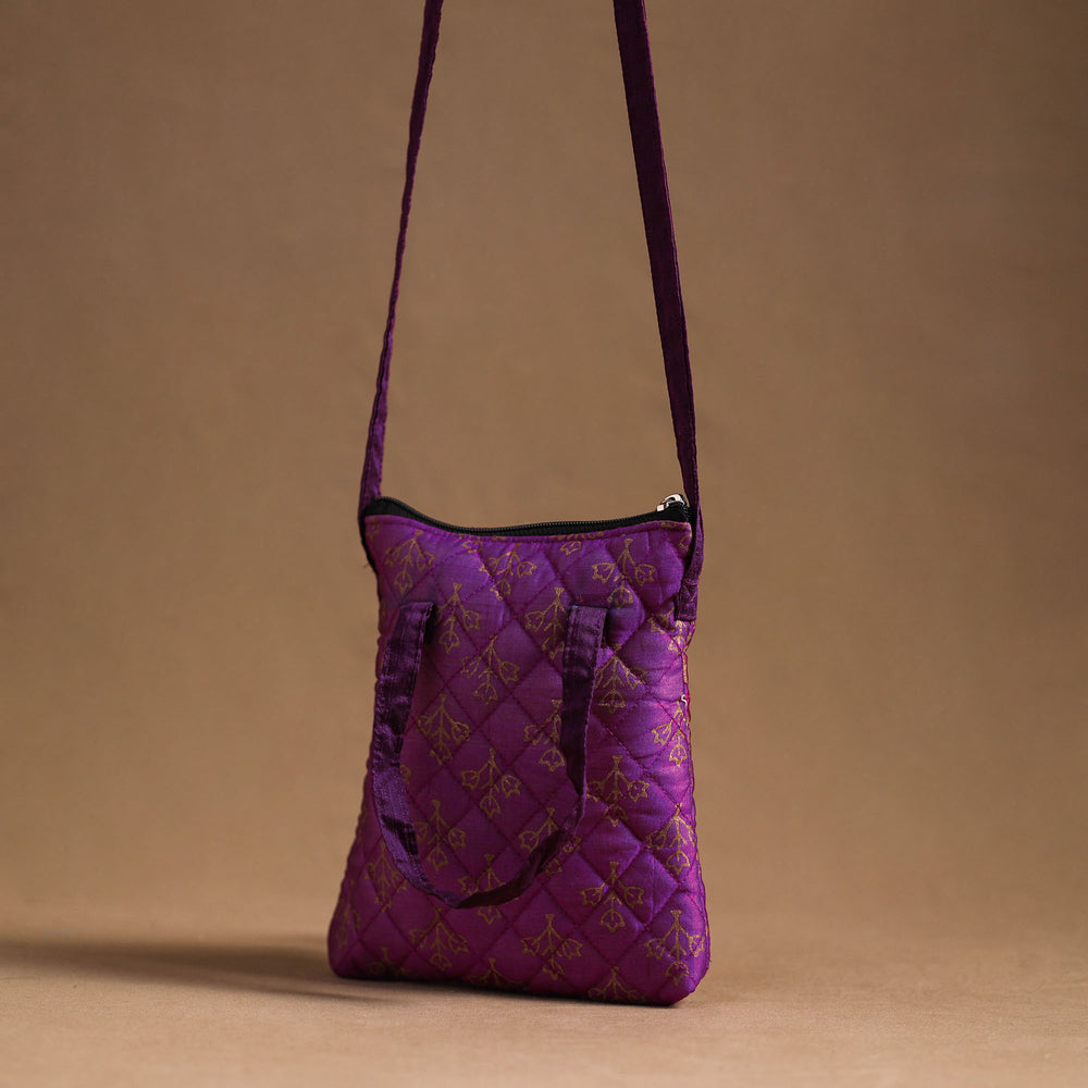 Purple - Handcrafted Quilted Silk Sling Bag 19